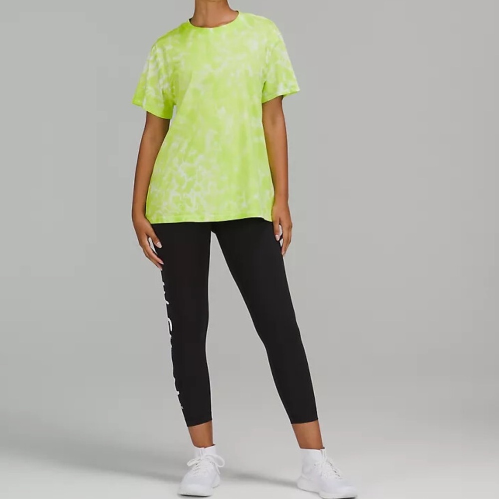 Lululemon Neon Green Tie Dye Oversized Tee | Relaxed Fit Athletic Training Top